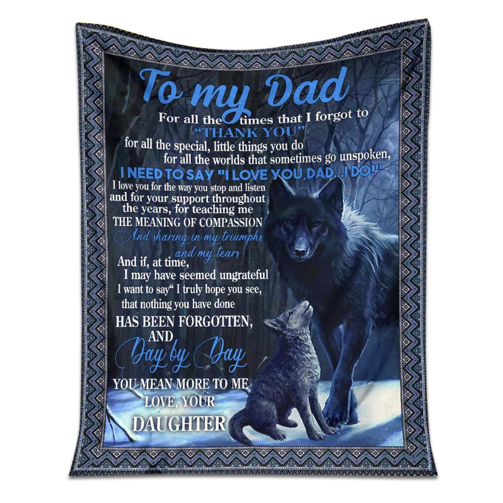 50" x 60" Wolf To My Dad Blue Style - Flannel Blanket - Owls Matrix LTD