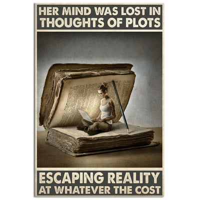 12x18 Inch Book Lover Writer Her Mind Was Lost In Thoughts Of Plots Book - Vertical Poster - Owls Matrix LTD