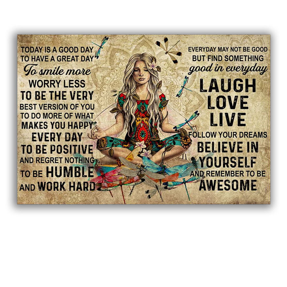 12x18 Inch Yoga Love Peace Today Is A Good Day - Horizontal Poster - Owls Matrix LTD