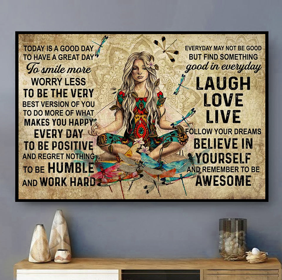 Yoga Love Peace Today Is A Good Day - Horizontal Poster - Owls Matrix LTD