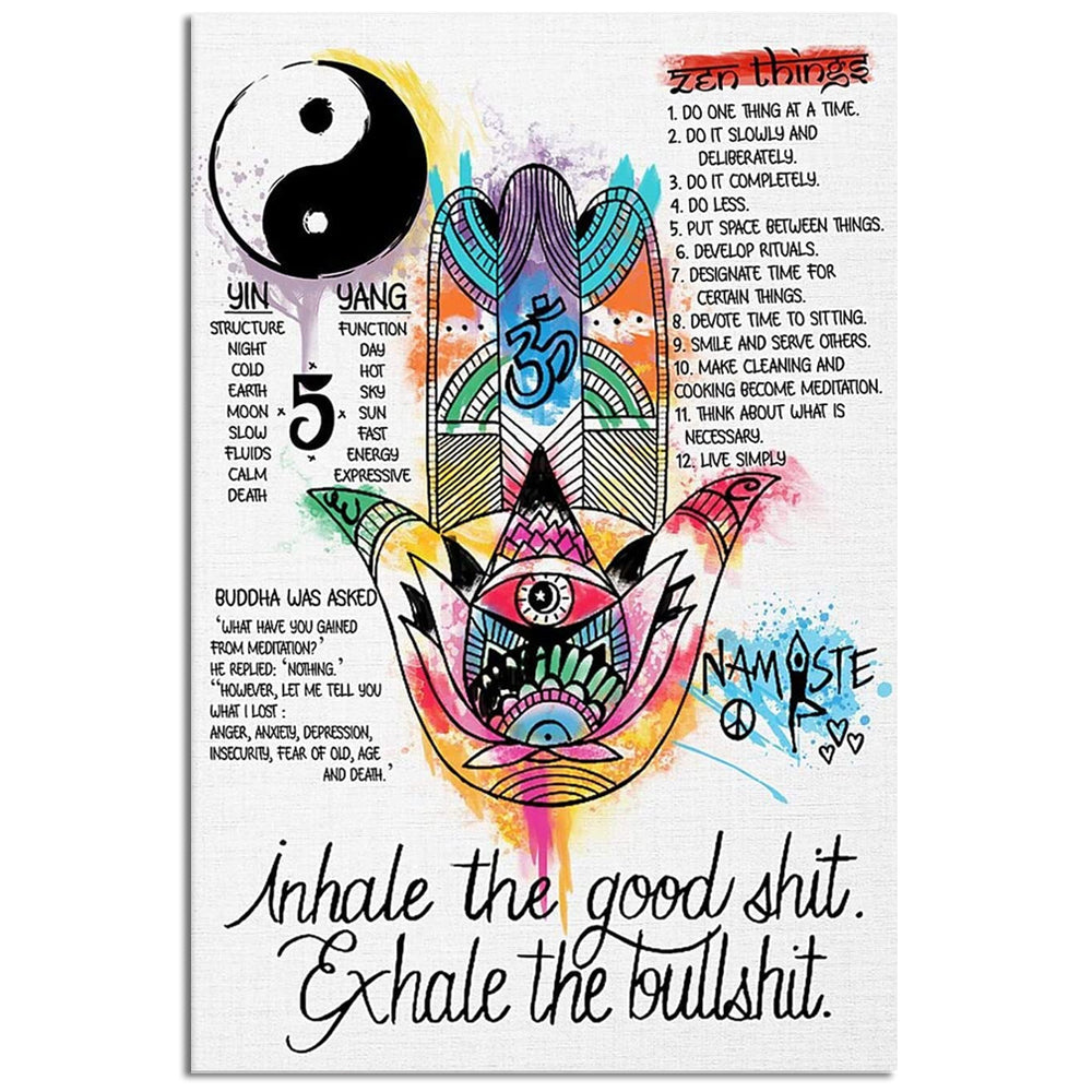 12x18 Inch Yoga Namaste Hand Exhale The Bullshit - Vertical Poster - Owls Matrix LTD
