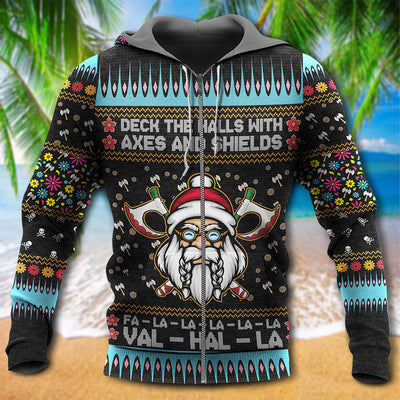 Viking Christmas Deck The Halls With Axes And Shields - Hoodie - Owls Matrix LTD