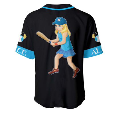 Alice in wonderland Black blue Disney Personalized Unisex Cartoon Custom Baseball Jersey