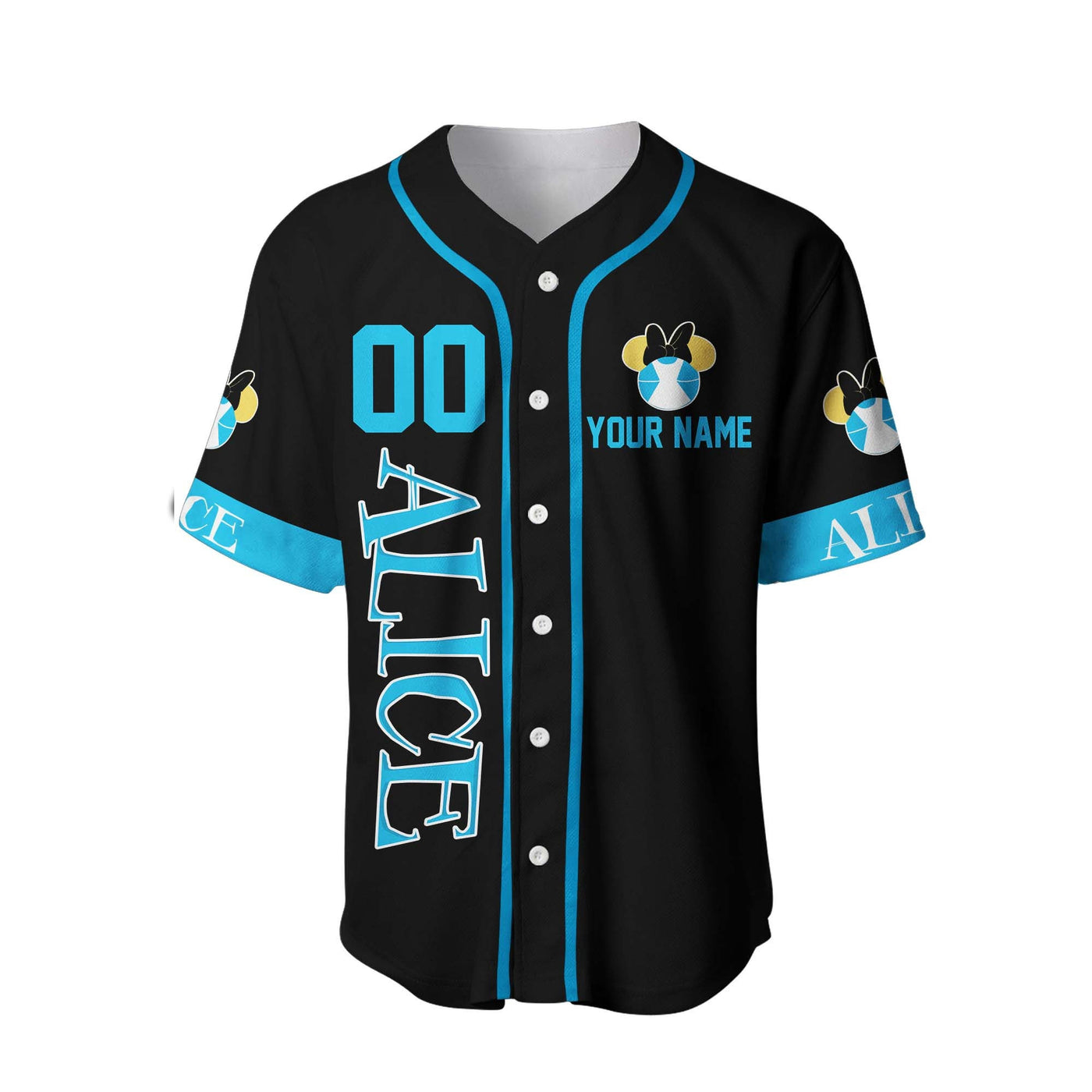 Alice in wonderland Black blue Disney Personalized Unisex Cartoon Custom Baseball Jersey