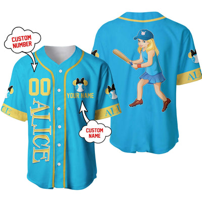 Alice in Wonderland Disney Personalized Unisex Cartoon Custom Baseball Jersey