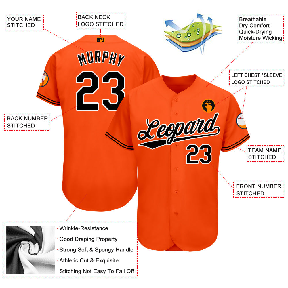 Custom Orange Black-White Baseball Jersey - Owls Matrix LTD