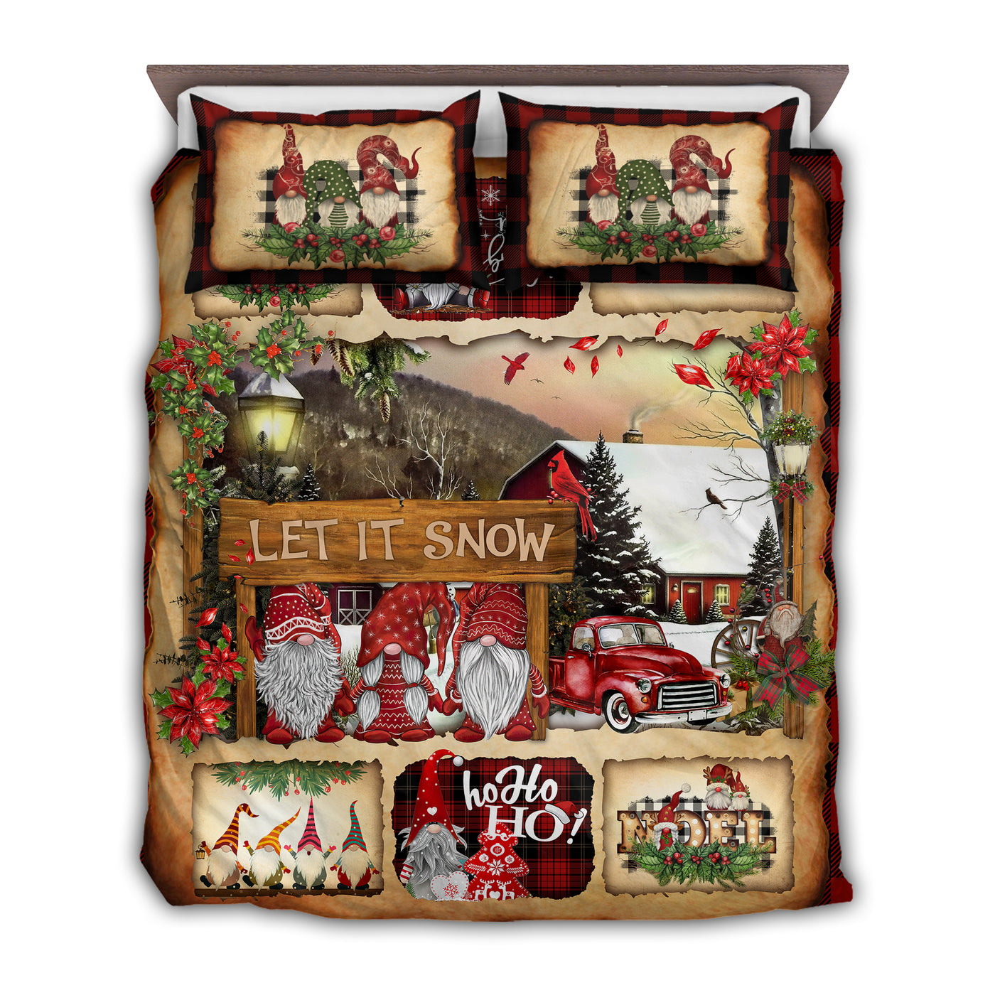 TWIN ( 50 x 60 INCH ) Gnome Let It Snow Gnome Christmas - Quilt Set - Owls Matrix LTD