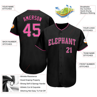 Custom Black Pink-White Authentic Baseball Jersey - Owls Matrix LTD