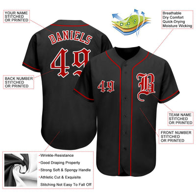 Custom Black Red-White Authentic Baseball Jersey