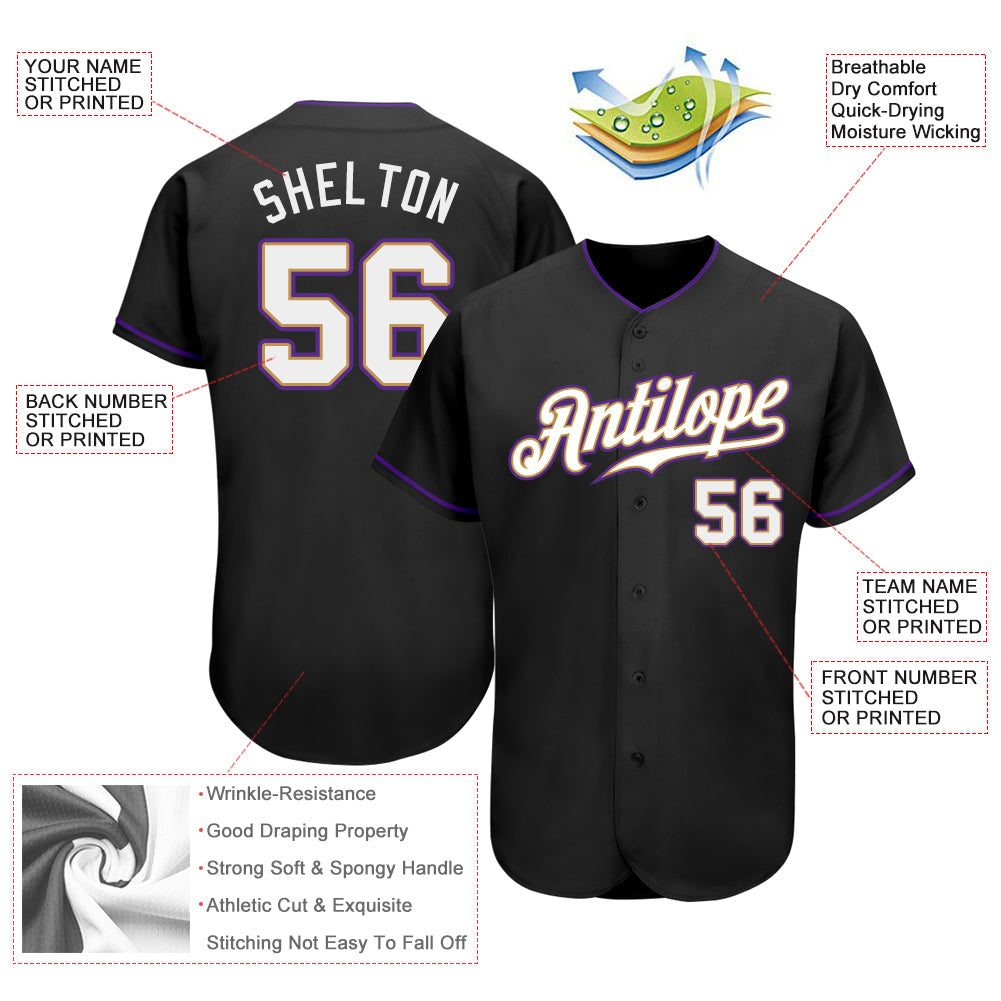 Custom Black White-Purple Authentic Baseball Jersey - Owls Matrix LTD
