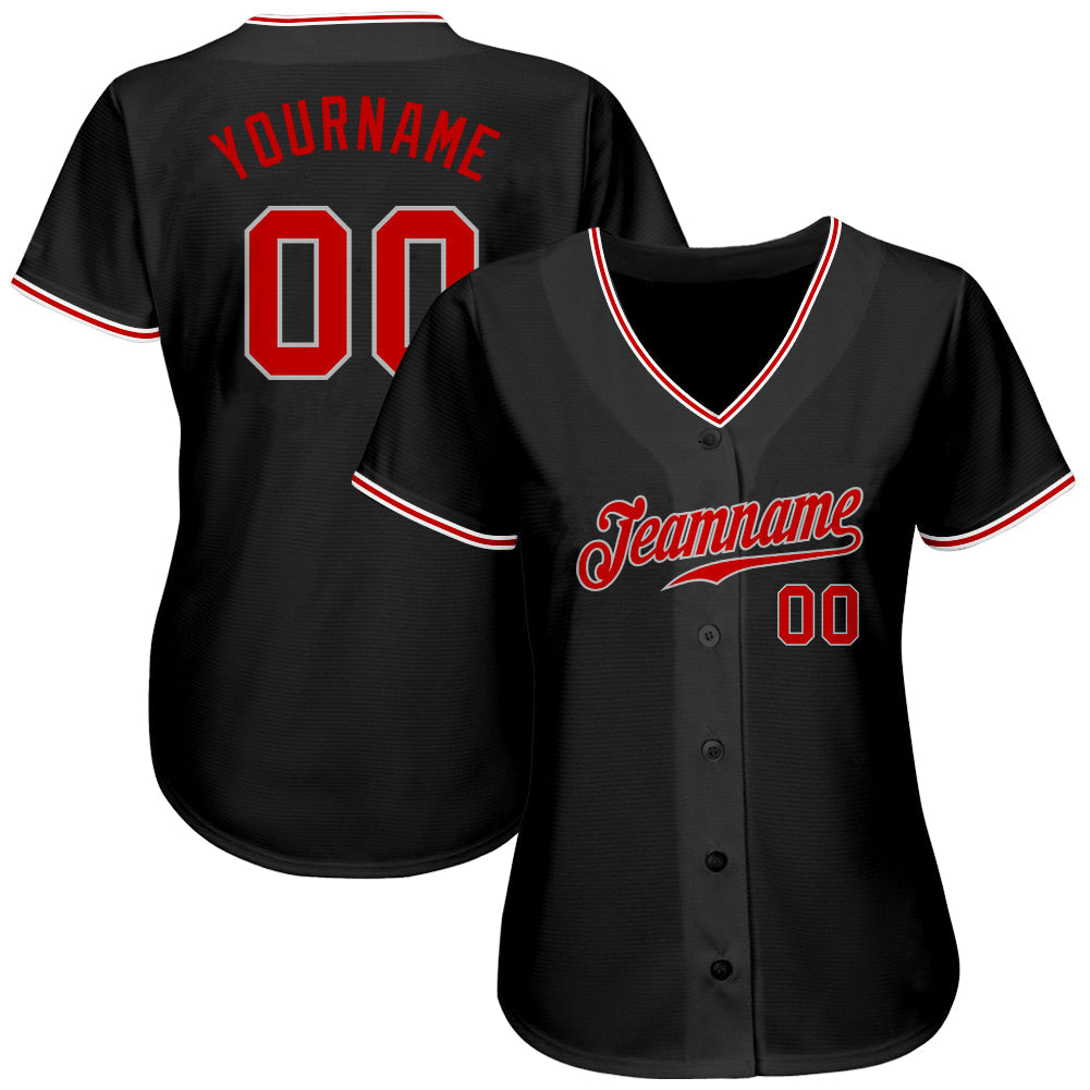 Custom Black Red-Gray Authentic Baseball Jersey - Owls Matrix LTD