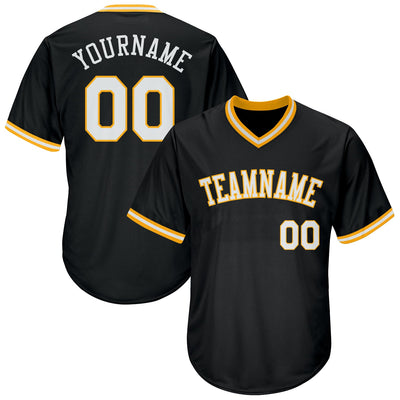 Custom Black White-Gold Authentic Throwback Rib-Knit Baseball Jersey Shirt - Owls Matrix LTD