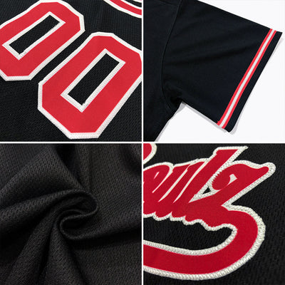 Custom Black Red-Light Blue Authentic Throwback Rib-Knit Baseball Jersey Shirt - Owls Matrix LTD