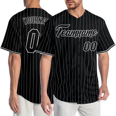 Custom Black White Pinstripe Black-White Authentic Baseball Jersey - Owls Matrix LTD
