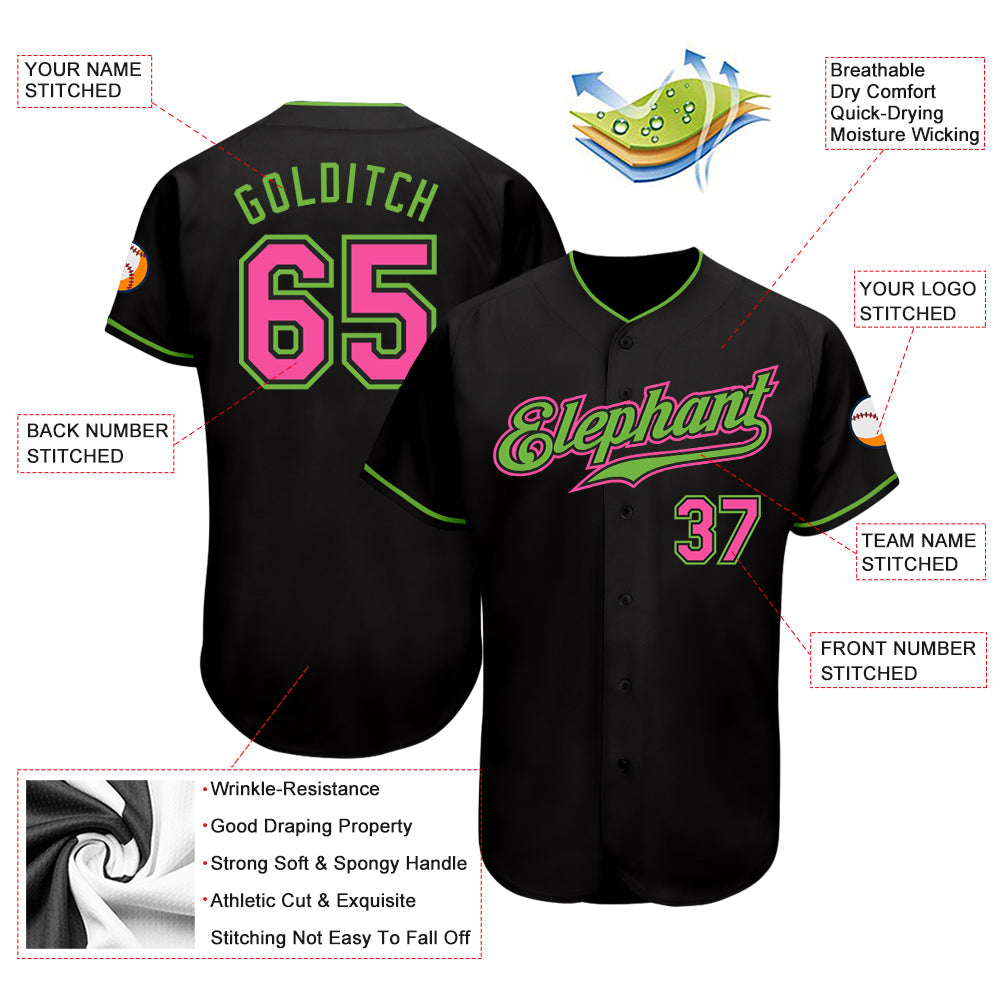Custom Black Pink-Neon Green Authentic Baseball Jersey - Owls Matrix LTD