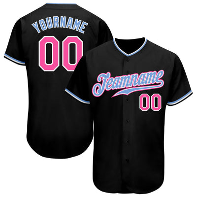Custom Black Pink-Light Blue Authentic Baseball Jersey - Owls Matrix LTD