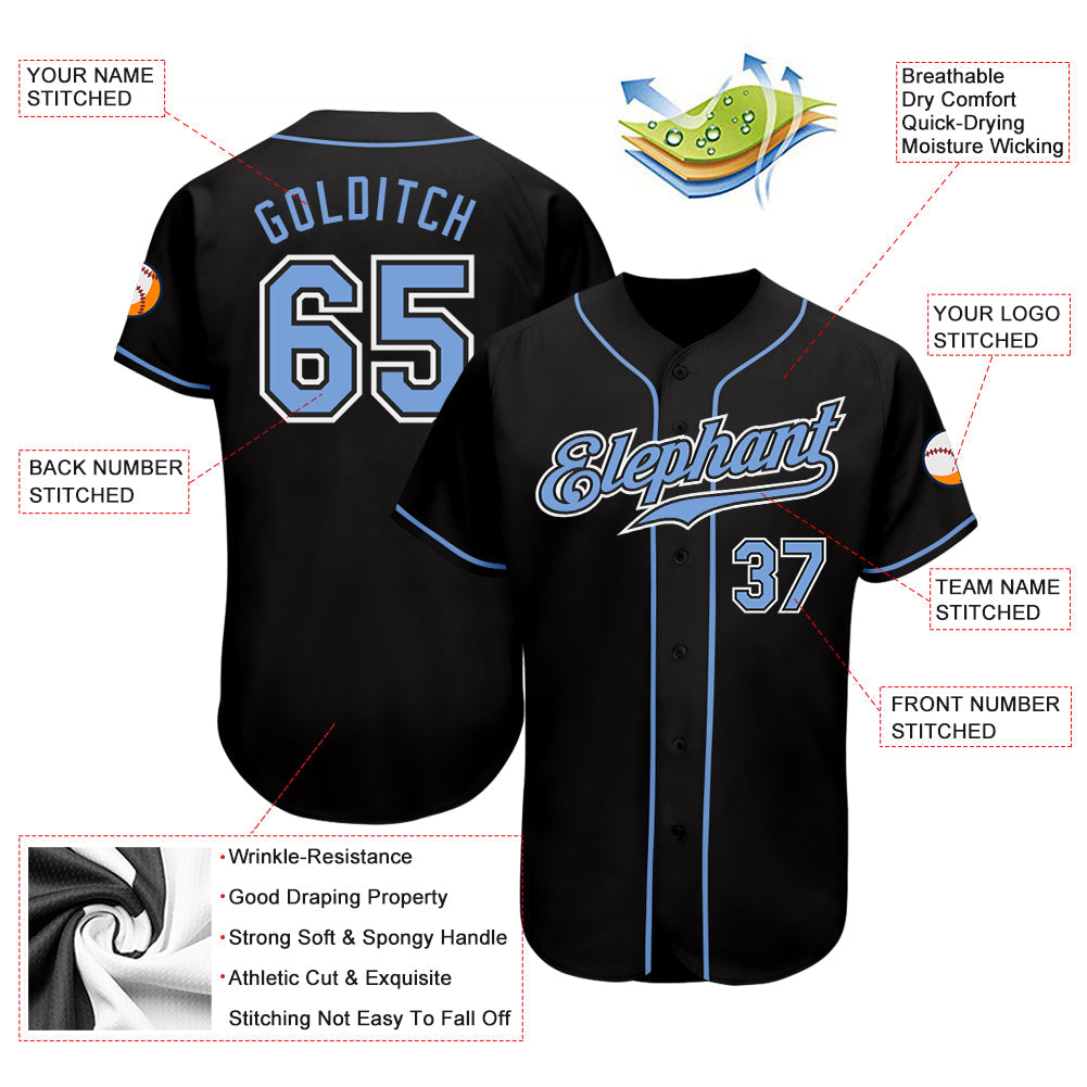 Custom Black Light Blue-White Authentic Baseball Jersey - Owls Matrix LTD