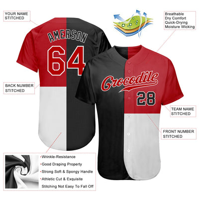 Custom Black Red-White 3D Pattern Design Multicolor Authentic Baseball Jersey - Owls Matrix LTD