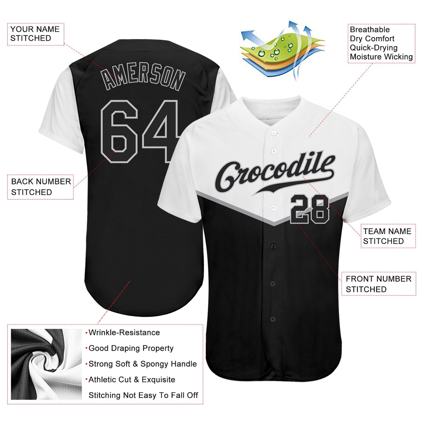Custom Black Black-Gray 3D Pattern Design Multicolor Authentic Baseball Jersey - Owls Matrix LTD