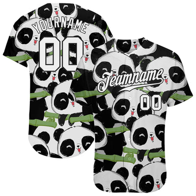 Custom Black White-Black 3D Pattern Design Pandas Authentic Baseball Jersey - Owls Matrix LTD