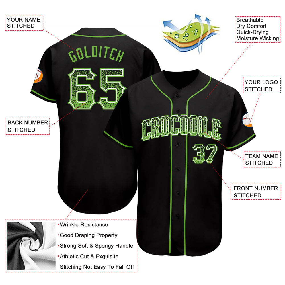 Custom Black Neon Green-White Authentic Drift Fashion Baseball Jersey - Owls Matrix LTD