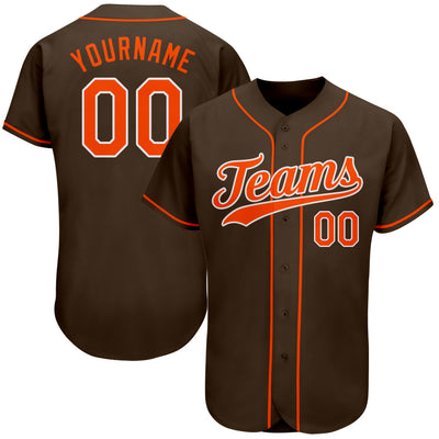 Custom Brown Orange-White Authentic Baseball Jersey - Owls Matrix LTD