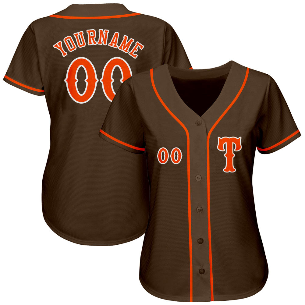 Custom Brown Orange-White Authentic Baseball Jersey - Owls Matrix LTD