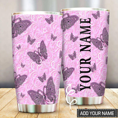Breast Cancer Butterfly Love Pink Personalized - Tumbler - Owls Matrix LTD