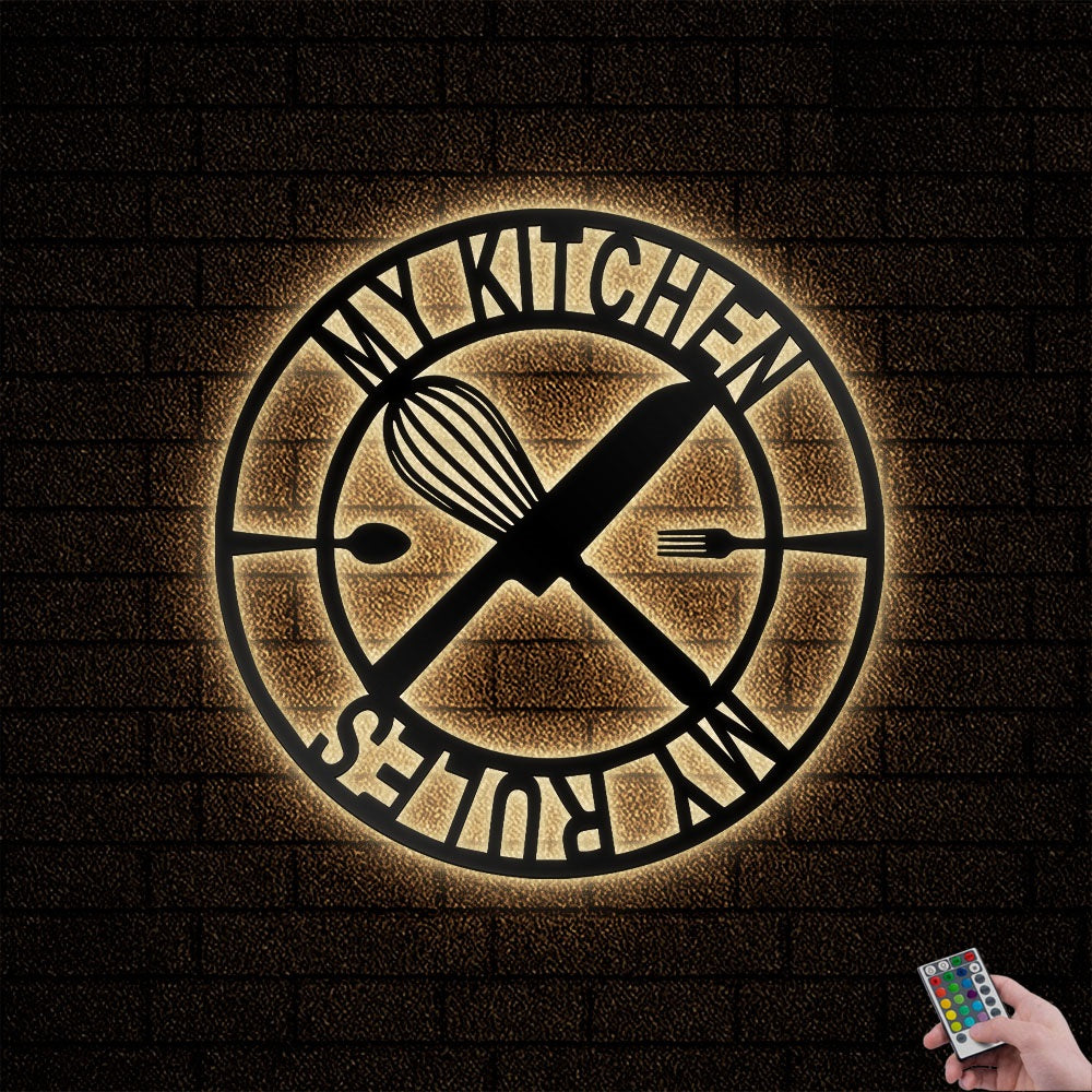 12"x12" Kitchen My Kitchen My Rules - Led Light Metal - Owls Matrix LTD