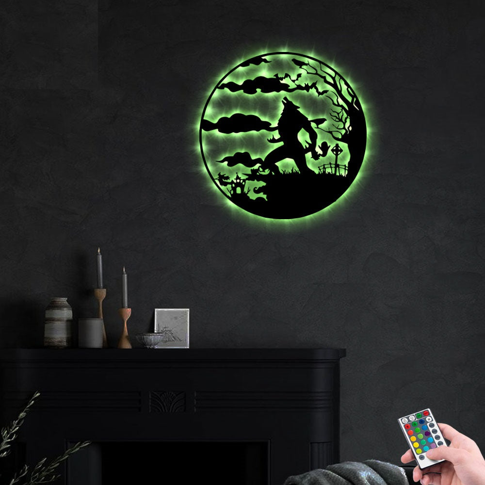 Wolf Man Monster Werewolf Full Moon Decoration For Room - Led Light Metal - Owls Matrix LTD