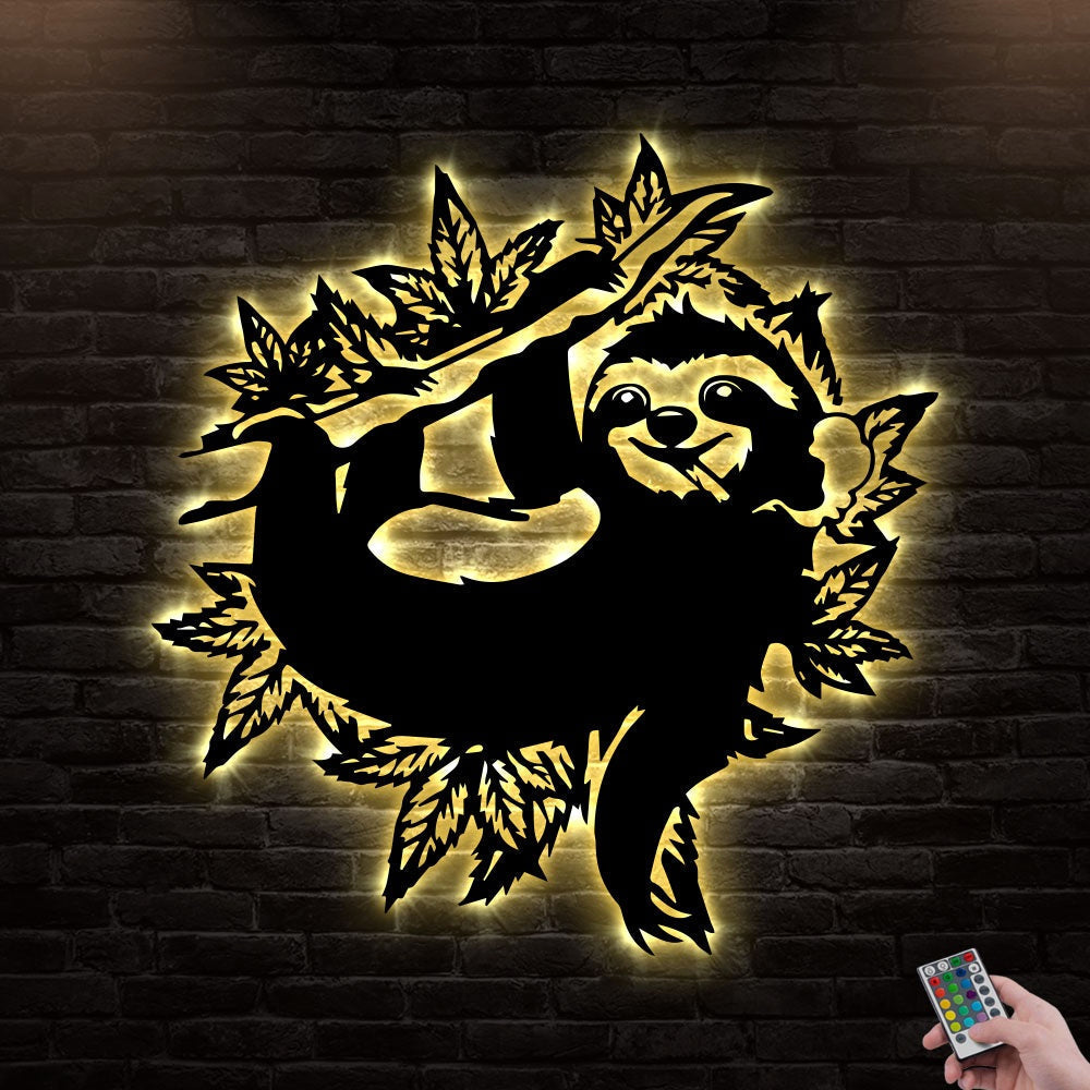 12*12 Inch (30*30cm) Sloth Smoking Weed Animal - Led Light Metal - Owls Matrix LTD