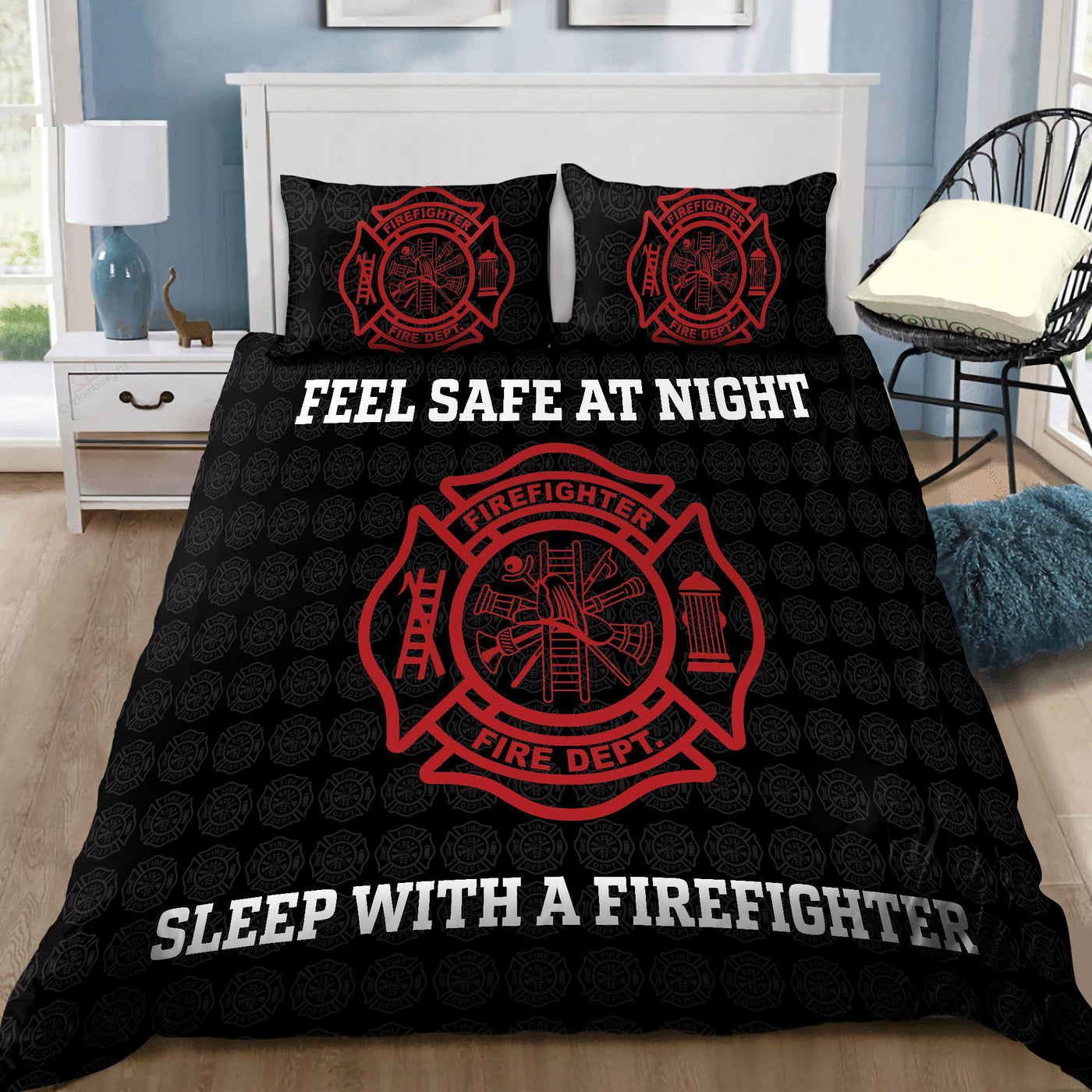 Firefighter Feeling Safe With Firefighter - Bedding Cover - Owls Matrix LTD