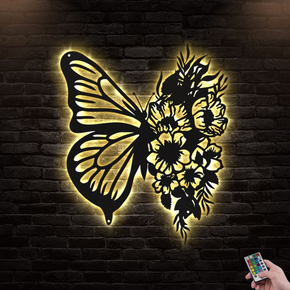 12*12 Inch (30*30cm) Butterfly Flowers - Led Light Metal - Owls Matrix LTD