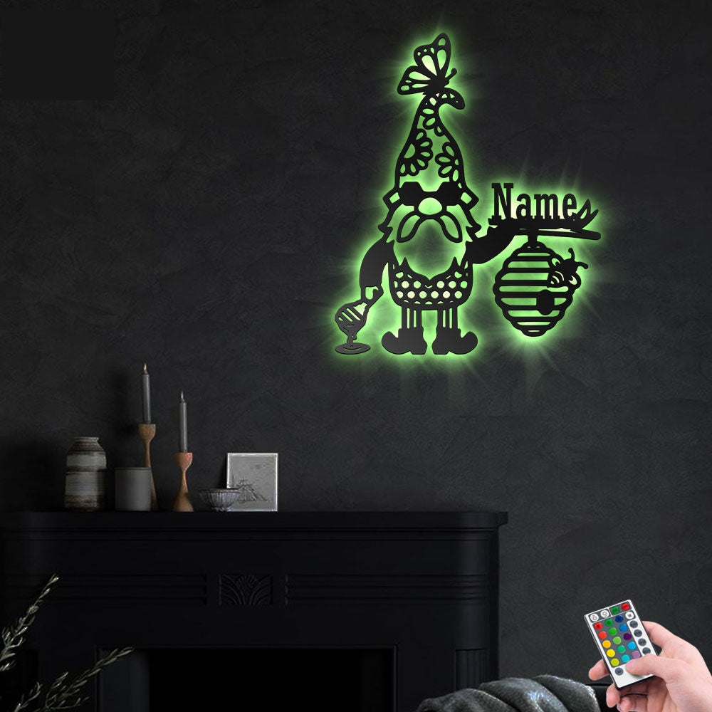 Bee Gnome Honey Personalized - Led Light Metal - Owls Matrix LTD