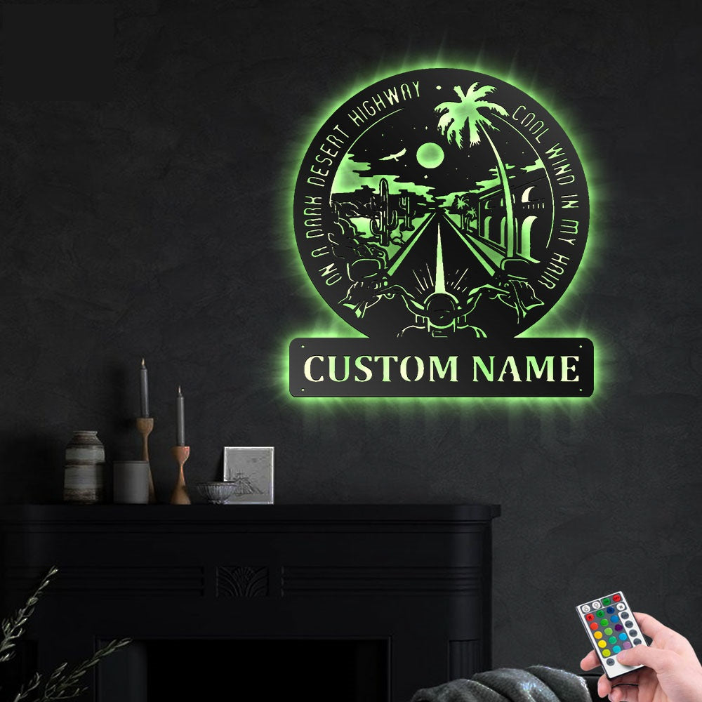 Biker Wanderlust On A Dark Desert Highway Personalized - Led Light Metal - Owls Matrix LTD