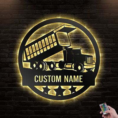 12*12 Inch (30*30cm) Dump Truck On The Farm Personalized - Led Light Metal - Owls Matrix LTD