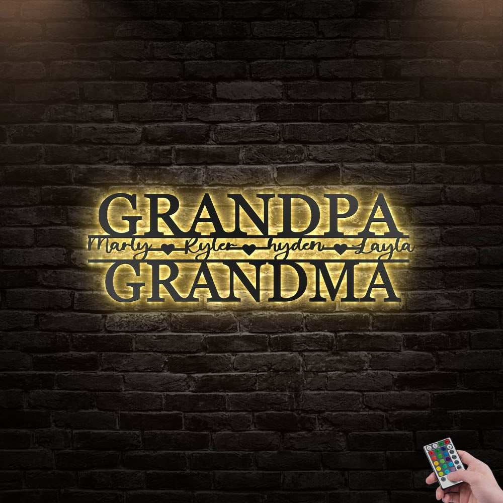 12"x12" Grandparents and Grandm Grandpa Style - Led Light Metal - Owls Matrix LTD