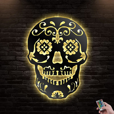 12"x12" Sugar Skull Cool Style - Led Light Metal - Owls Matrix LTD