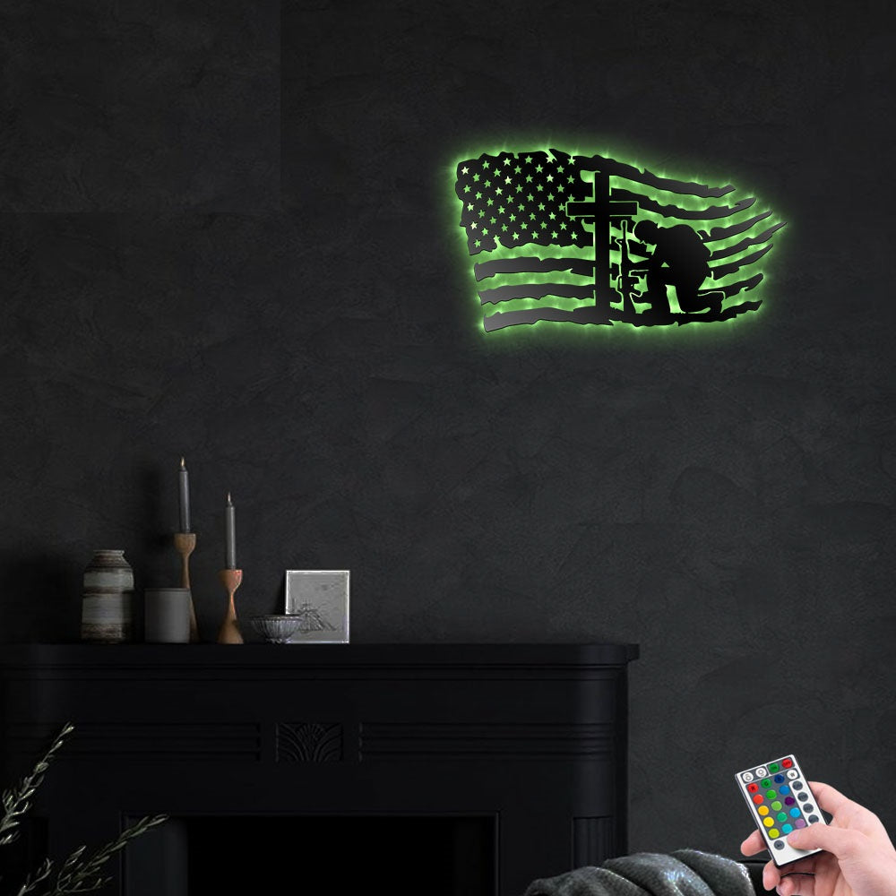 Veteran Military Patriotic American Flag - Led Light Metal - Owls Matrix LTD