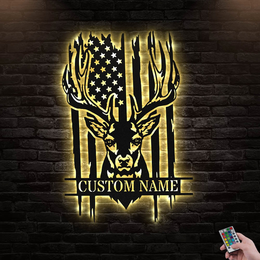 12*12 Inch (30*30cm) Deer Us Buck Head Hunting Personalized - Led Light Metal - Owls Matrix LTD