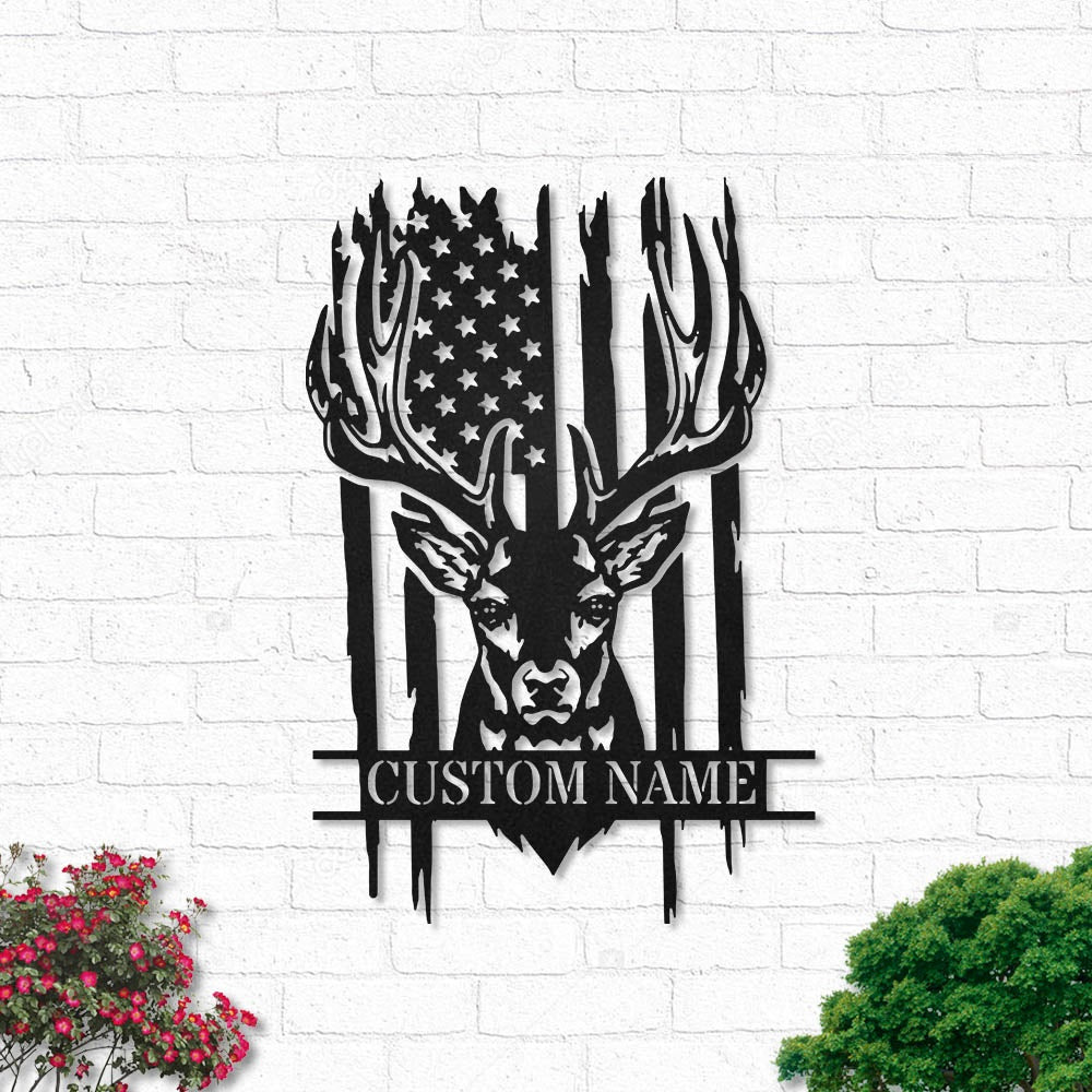 Deer Us Buck Head Hunting Personalized - Led Light Metal - Owls Matrix LTD