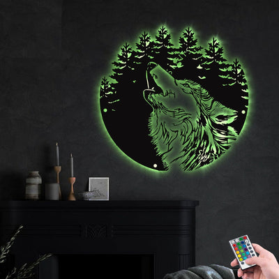 Wolf Howling Wolf Animal - Led Light Metal - Owls Matrix LTD