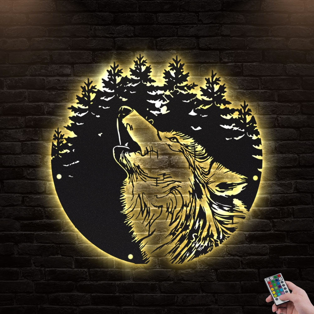 12*12 Inch (30*30cm) Wolf Howling Wolf Animal - Led Light Metal - Owls Matrix LTD