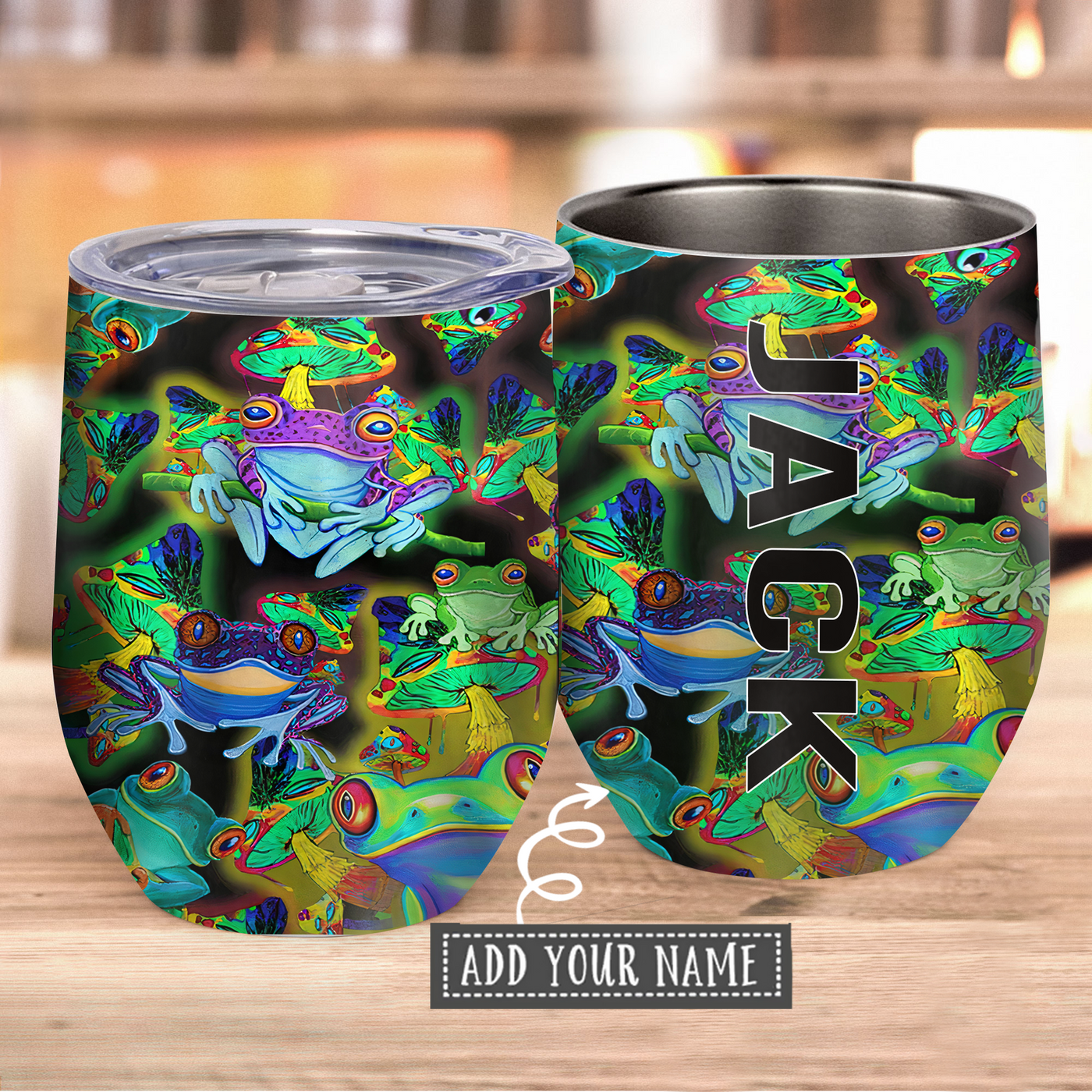 Frog Loves Mushroom Cool Personalized - Wine Tumbler - Owls Matrix LTD