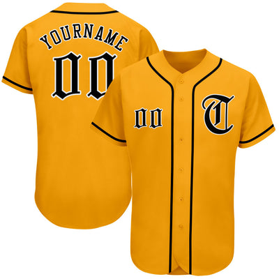 Custom Gold Black-White Authentic Baseball Jersey - Owls Matrix LTD