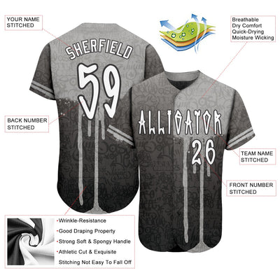 Custom Graffiti Pattern White-Gray 3D Picaxao Authentic Baseball Jersey - Owls Matrix LTD