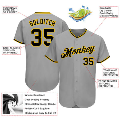 Custom Gray Black-Gold Authentic Baseball Jersey - Owls Matrix LTD