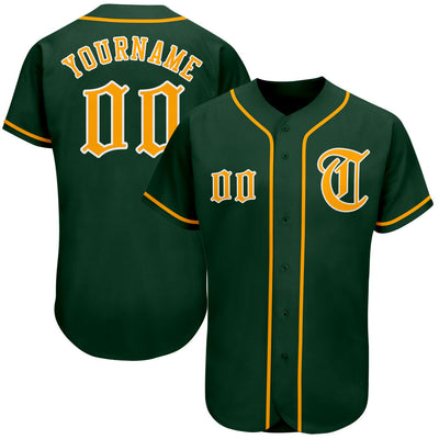 Custom Green Gold-White Authentic Baseball Jersey - Owls Matrix LTD