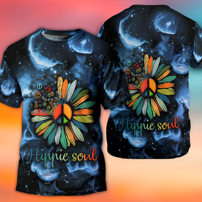 Hippie Soul Sunflower - Round Neck T-shirt - Owls Matrix LTD