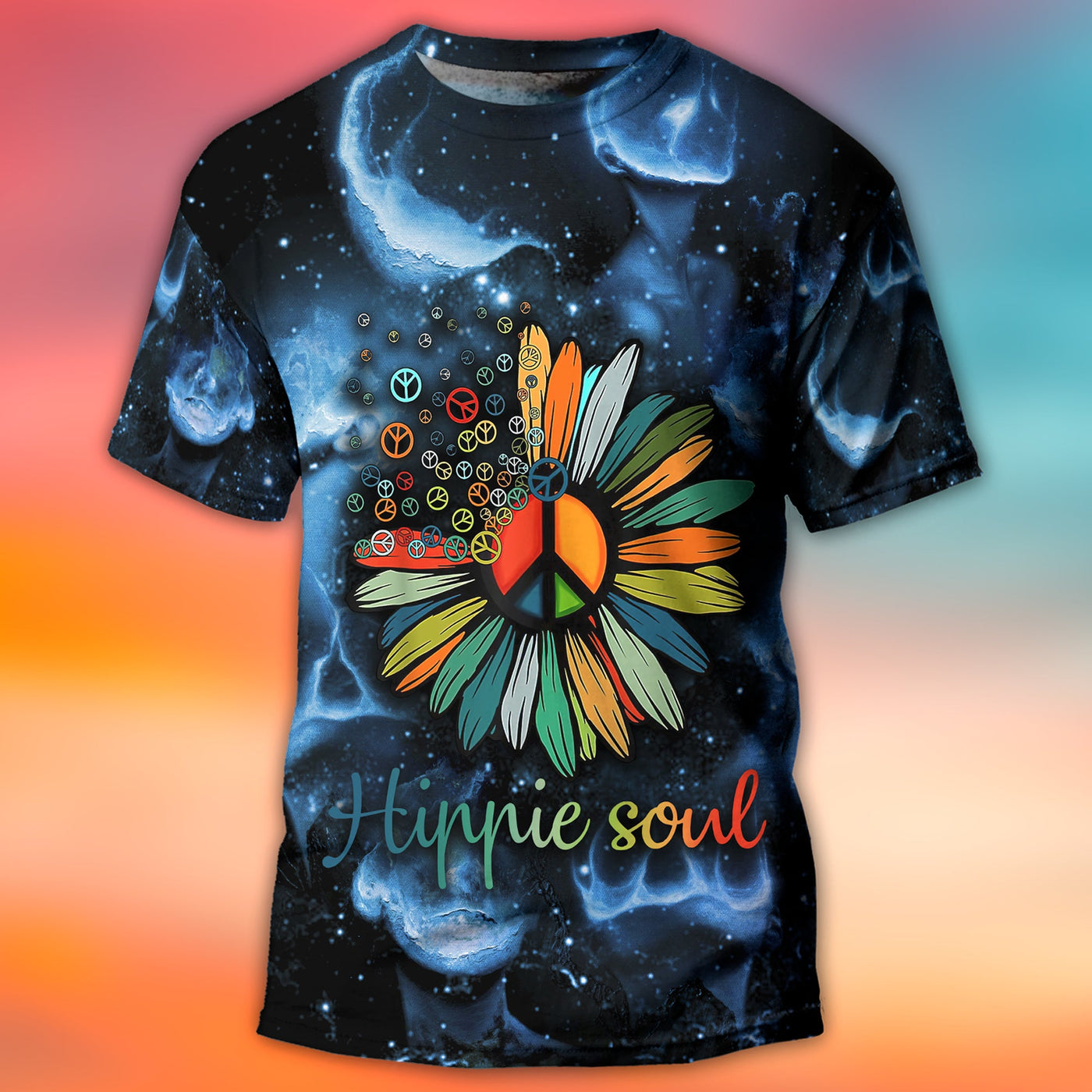 Hippie Soul Sunflower - Round Neck T-shirt - Owls Matrix LTD